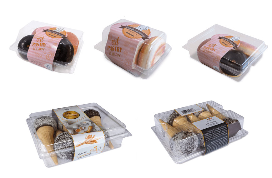 FULL WRAP LABELLING SOLUTION FOR BAKERY PRODUCTS IN HINGED TRAYS